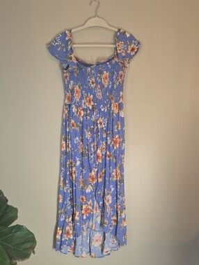 Xhilaration - Floral Off-Shoulder Smocked Midi Dress in Periwinkle Blue